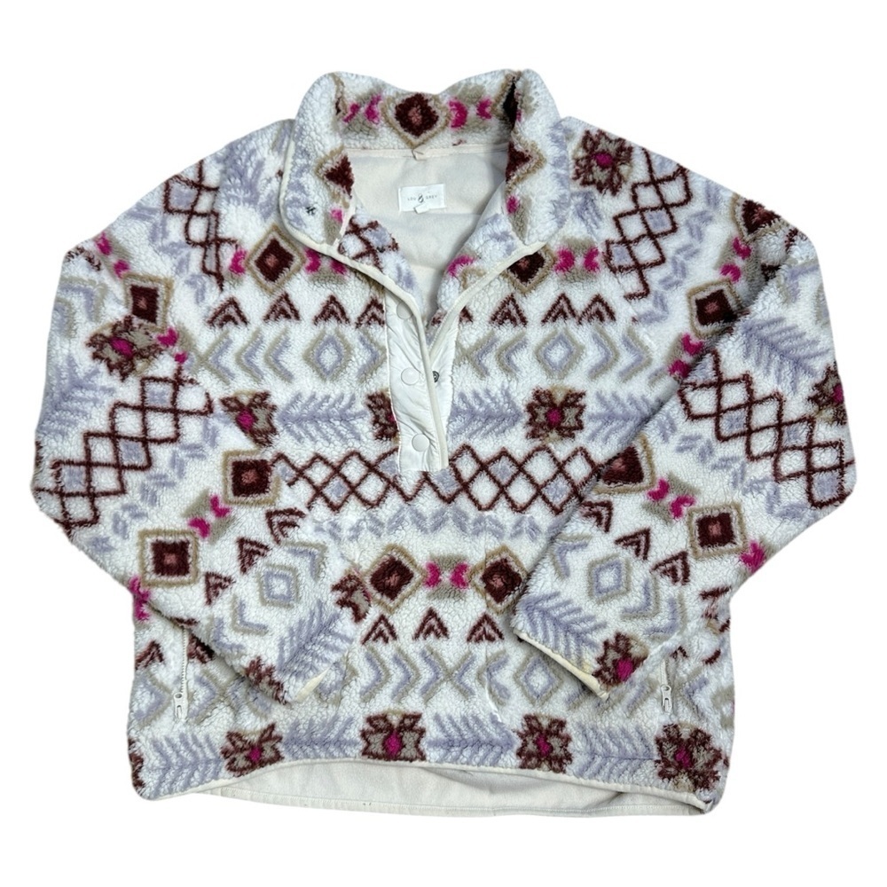 Lou & Grey LOFT Fair Isle Cozy Up Sherpa Jacket Womens M